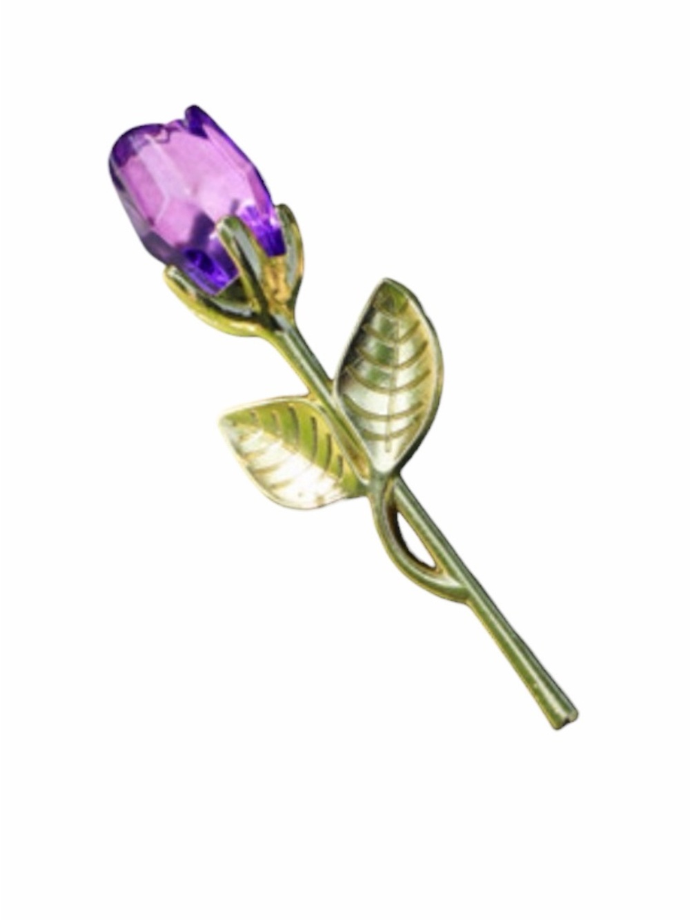Crystal ~3.25” Purple Rose With Gold Stem Home Decor Display New